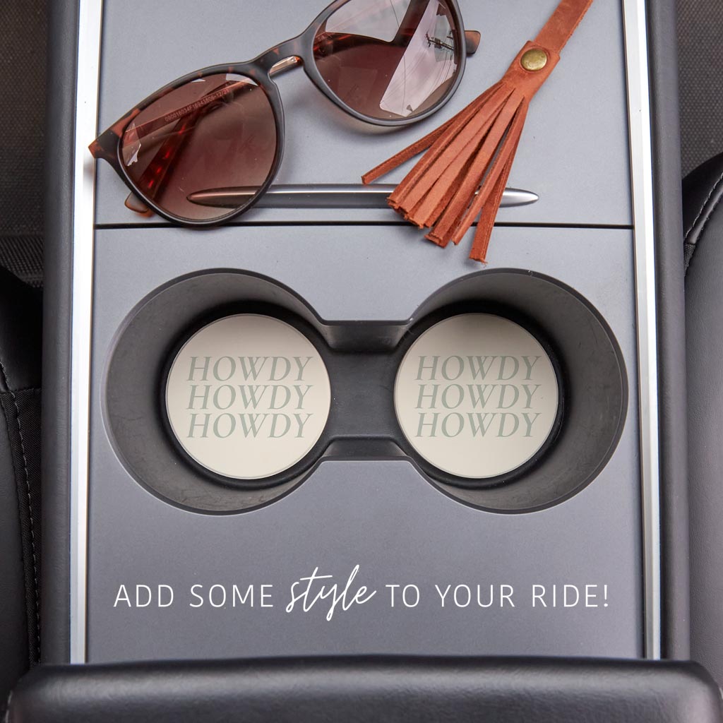 Modern Minimalist Oklahoma Howdy | Absorbent Car Coasters | Set of 2 | Min 4