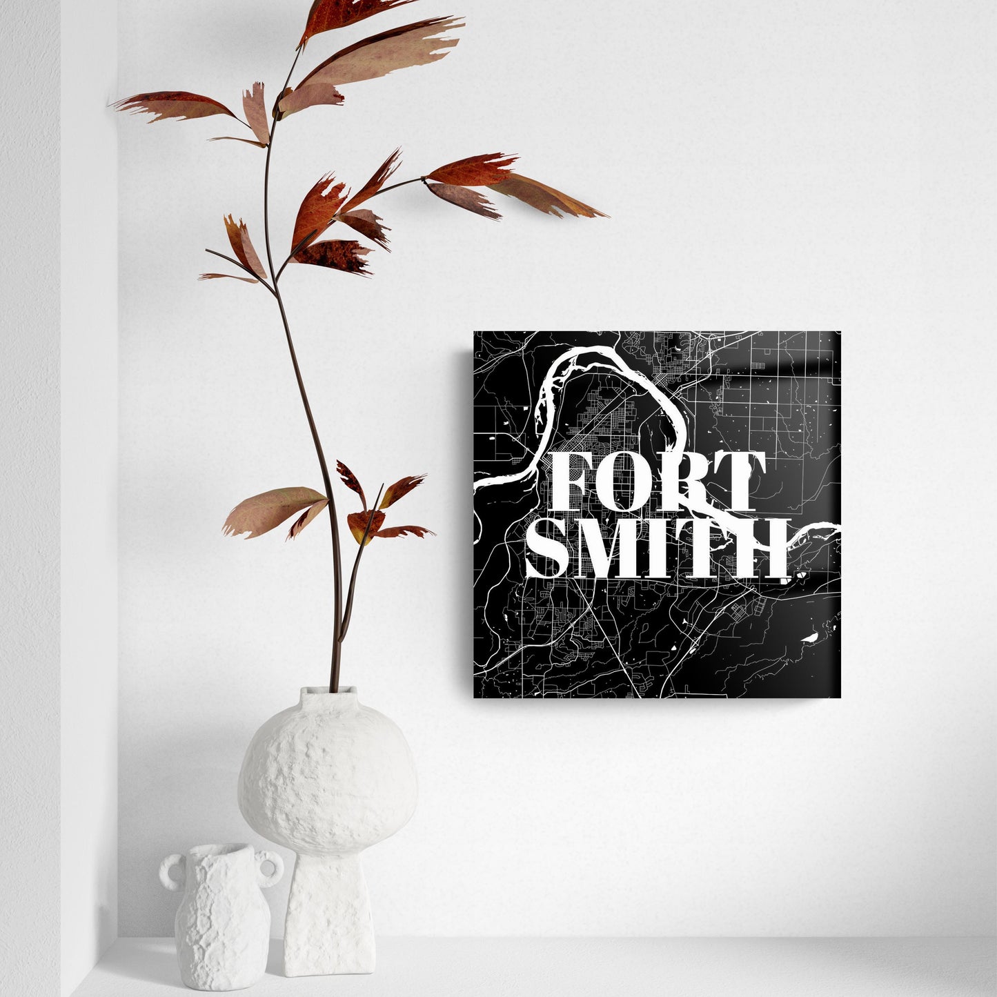 B&W Minimalist Arkansas Fort Smith Map | Hi-Def Glass Art | Eaches | Min 2