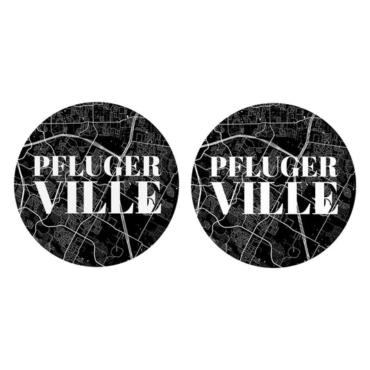 Minimalistic B&W Texas Pflugerville Map | Absorbent Car Coasters | Set of 2 | Min 4