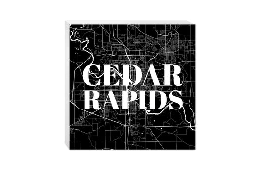 Minimalistic B&W Iowa Cedar Rapids Map | Wood Block | Eaches | Min 2
