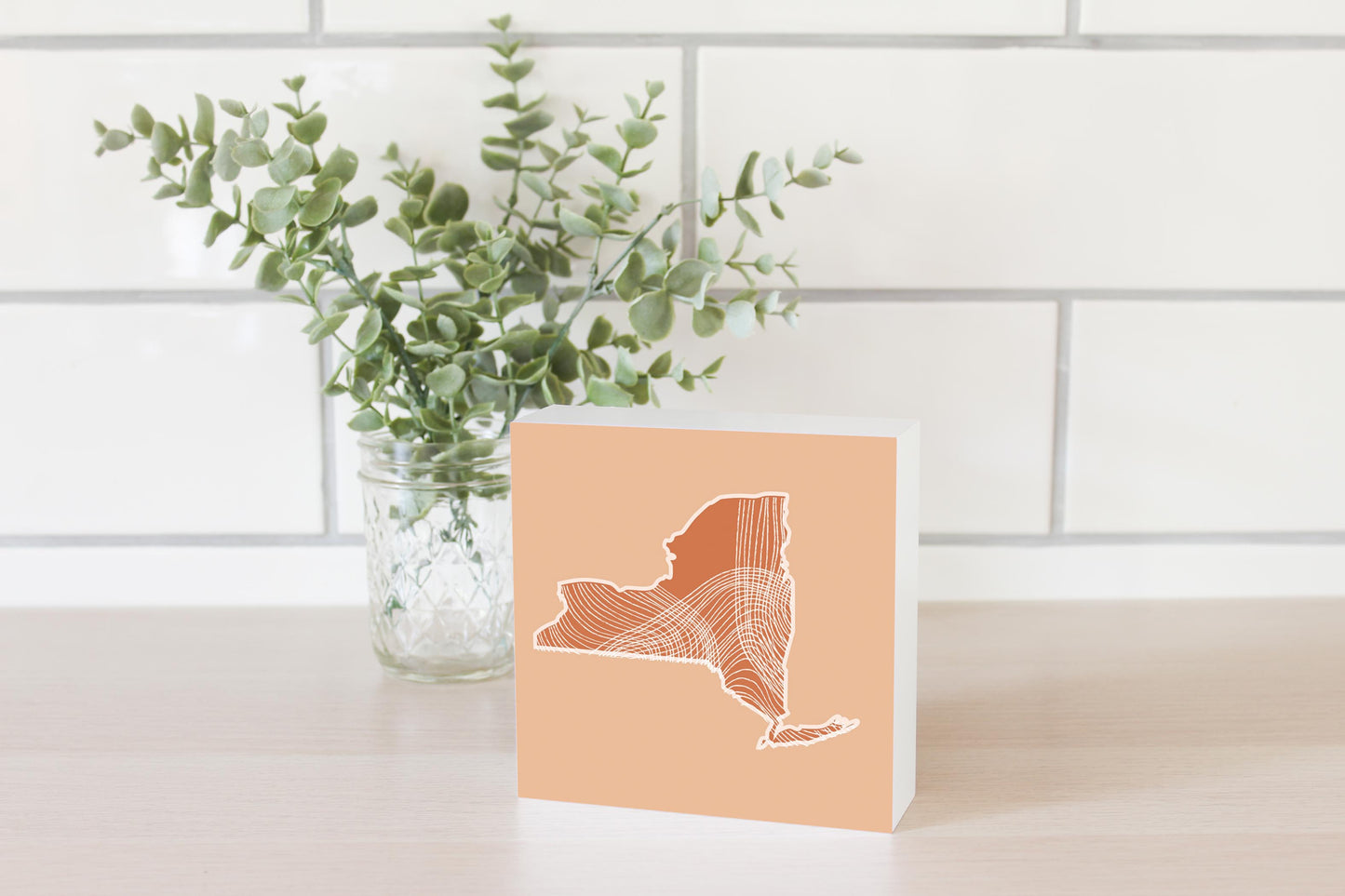 Modern Minimalist New York State Fluid Lines Light | Wood Block | Eaches | Min 4