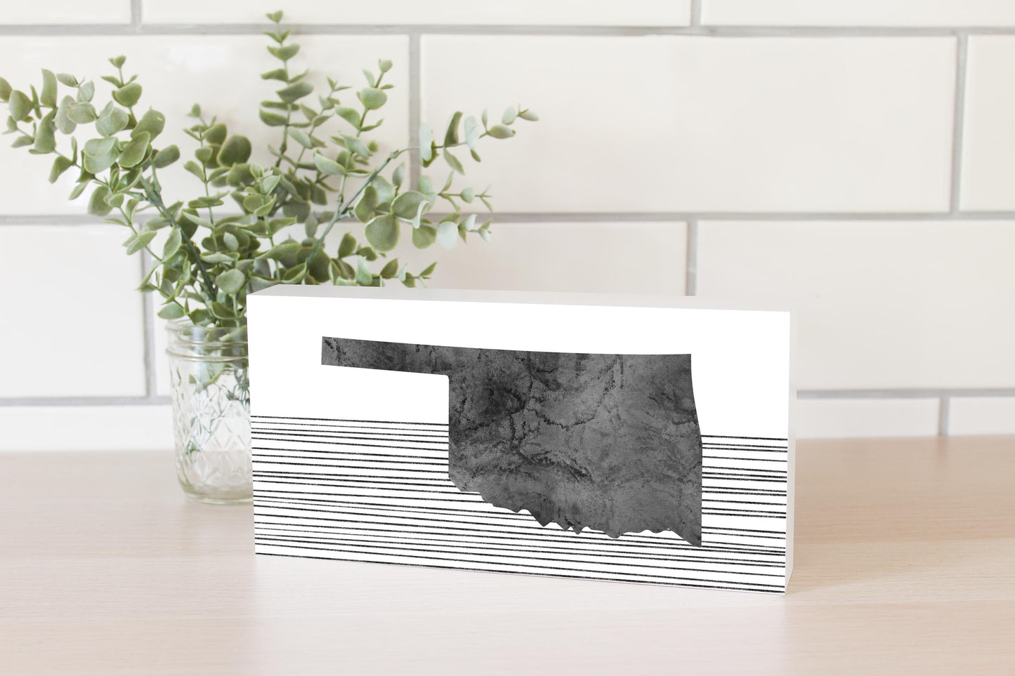 Modern Oklahoma State Shape With Straight Lines | Wood Block | Eaches | Min 4