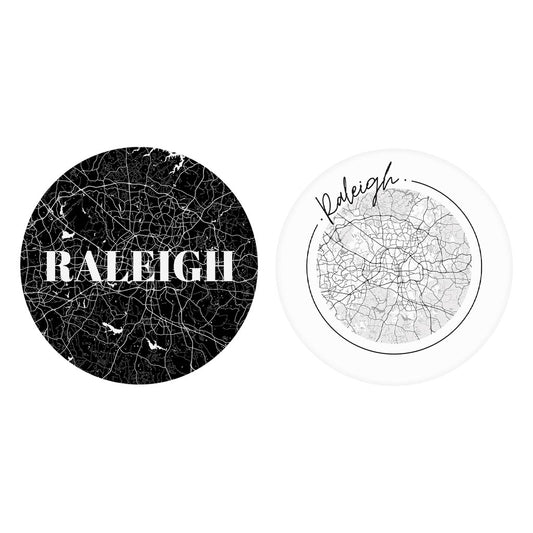 Minimalistic B&W North Carolina Raleigh Maps | Absorbent Car Coasters | Set of 2 | Min 4