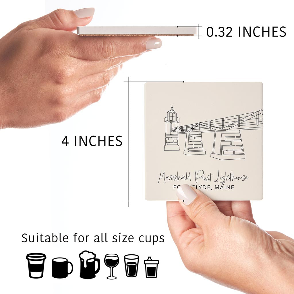 New England Lighthouses Cream Colored | Absorbent Coasters | Set of 4 | Min 2