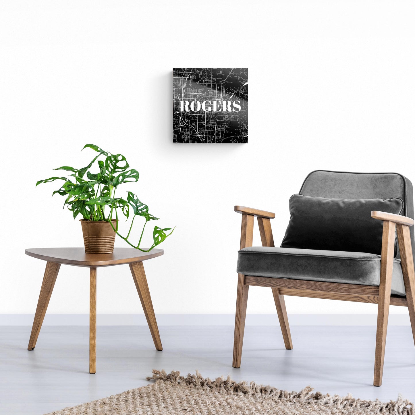 Minimalist B&W Arkansas Rogers Map | Hi-Def Glass Art | Eaches | Min 1