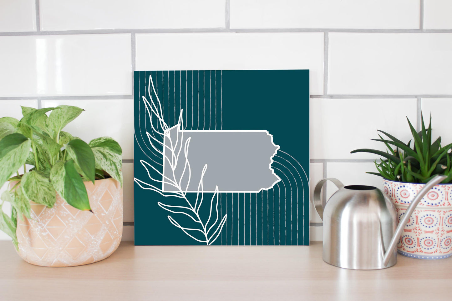 Modern Minimalist Pennsylvania Shape With Leaf | Wood Sign | Eaches | Min 2