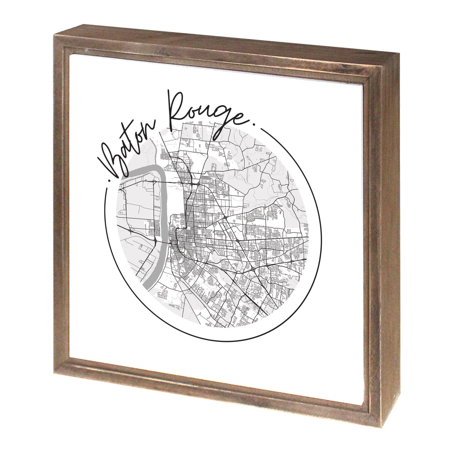 Minimalist B&W Louisiana Baton Rouge Circle Map | Wood Sign | Eaches | Min 1
