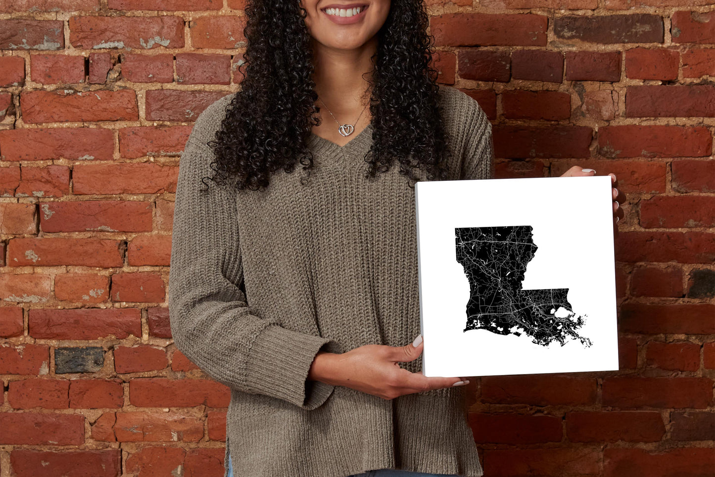Modern Louisiana State Shape With Map | Wood Block | Eaches | Min 2