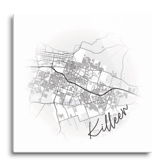 Minimalistic B&W Texas Killeen Circle Map | Hi-Def Glass Art | Eaches | Min 1