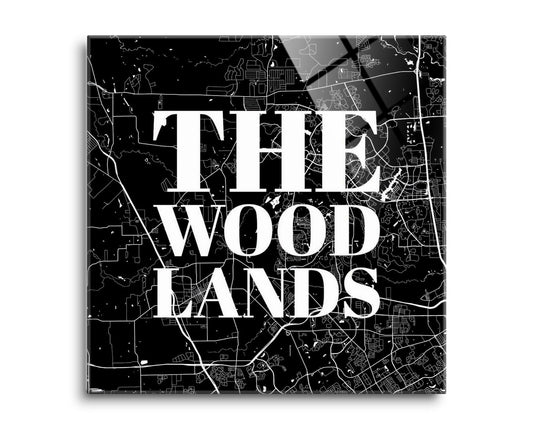 Minimalistic B&W Texas The Woodlands Map | Hi-Def Glass Art | Eaches | Min 2