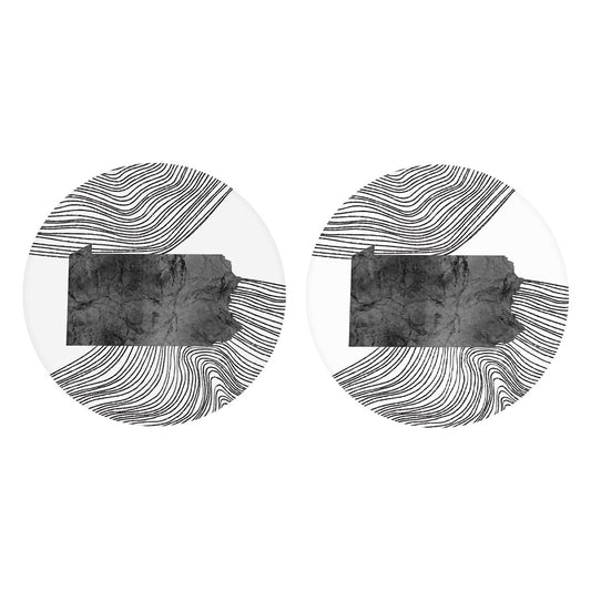 Minimalistic B&W Pennsylvania Shape Fluid Lines | Absorbent Car Coasters | Set of 2 | Min 4
