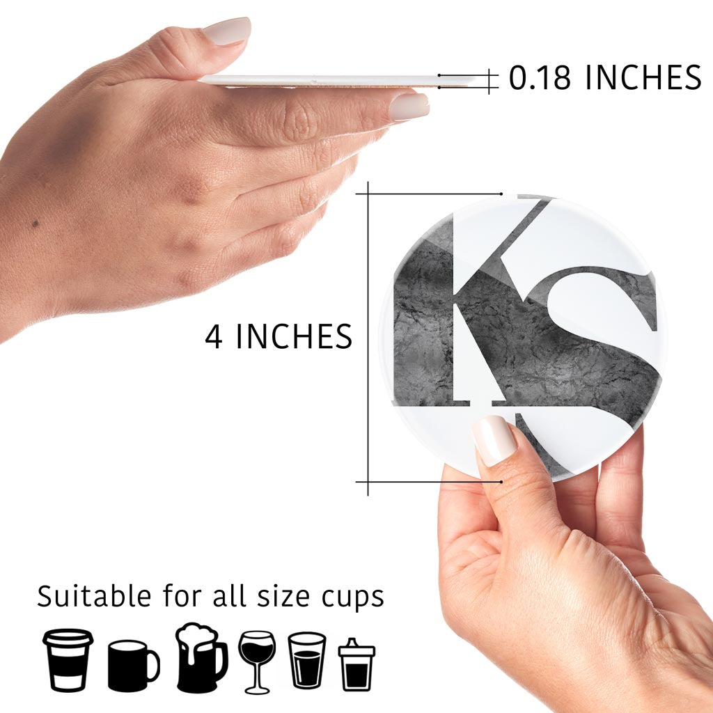 Minimalist B&W Kansas White Initials | Hi-Def Glass Coasters | Set of 4 | Min 2