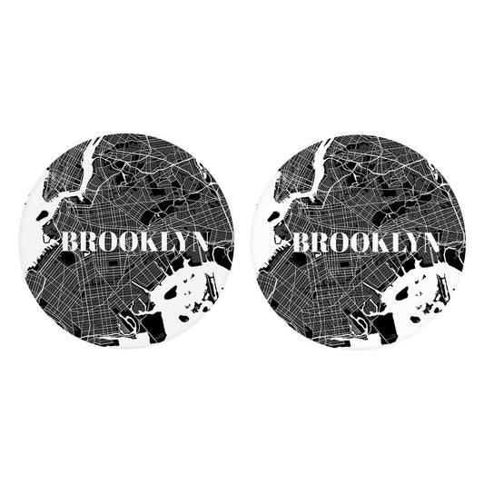 Minimalistic B&W New York Brooklyn Map | Absorbent Car Coasters | Set of 2 | Min 4