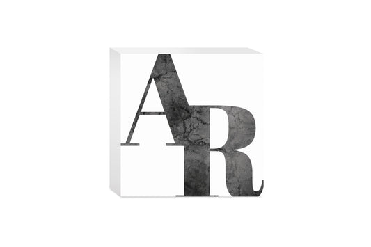 B&W Minimalist Arkansas White Initials | Wood Block | Eaches | Min 4