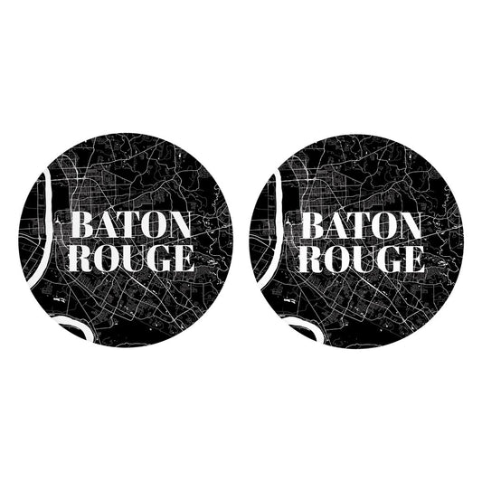 Modern Louisiana Baton Rouge Map | Absorbent Car Coasters | Set of 2 | Min 4