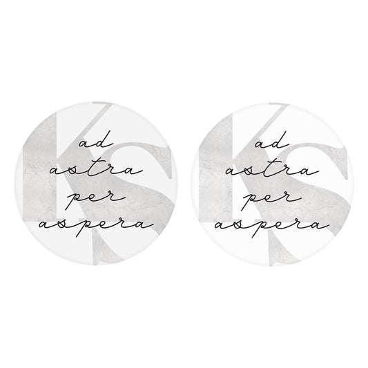 Minimalist B&W Kansas Ad Astra Per Aspera | Absorbent Car Coasters | Set of 2 | Min 4