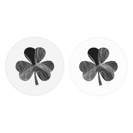Minimalistic B&W Shamrock Shape Fluid Lines| Absorbent Car Coasters | Set of 2 | Min 4