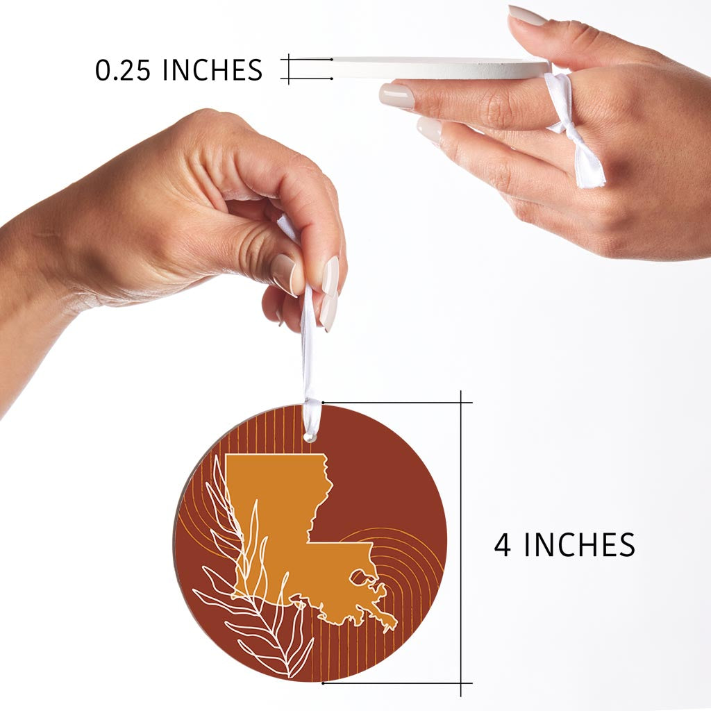 Modern Minimalist Louisiana State Shape With Leaf| Wood Ornament | Eaches | Min 6