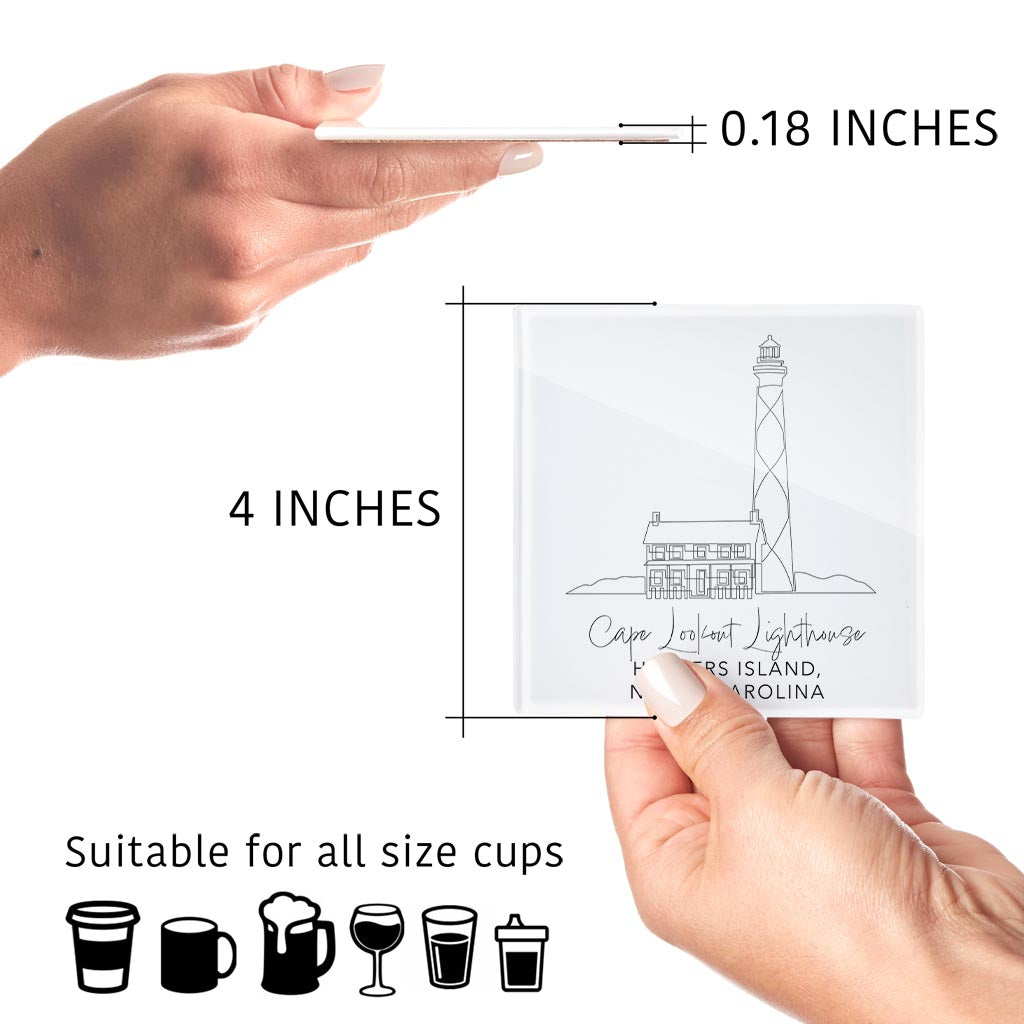 Cape Lookout Lighthouse | Hi-Def Glass Coasters | Set of 4 | Min 2
