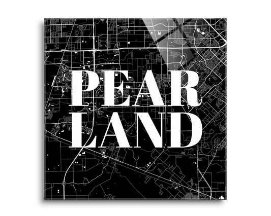 Minimalistic B&W Texas Pearland City Map | Hi-Def Glass Art | Eaches | Min 2