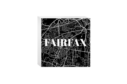 Minimalistic B&W Virginia Fairfax Map | Wood Block | Eaches | Min 4