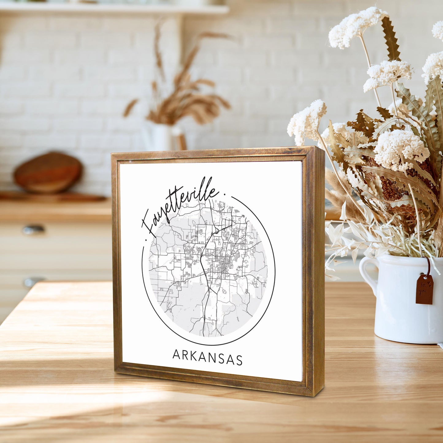 Minimalist B&W Arkansas Fayetteville Circle Map | Wood Sign | Eaches | Min 1