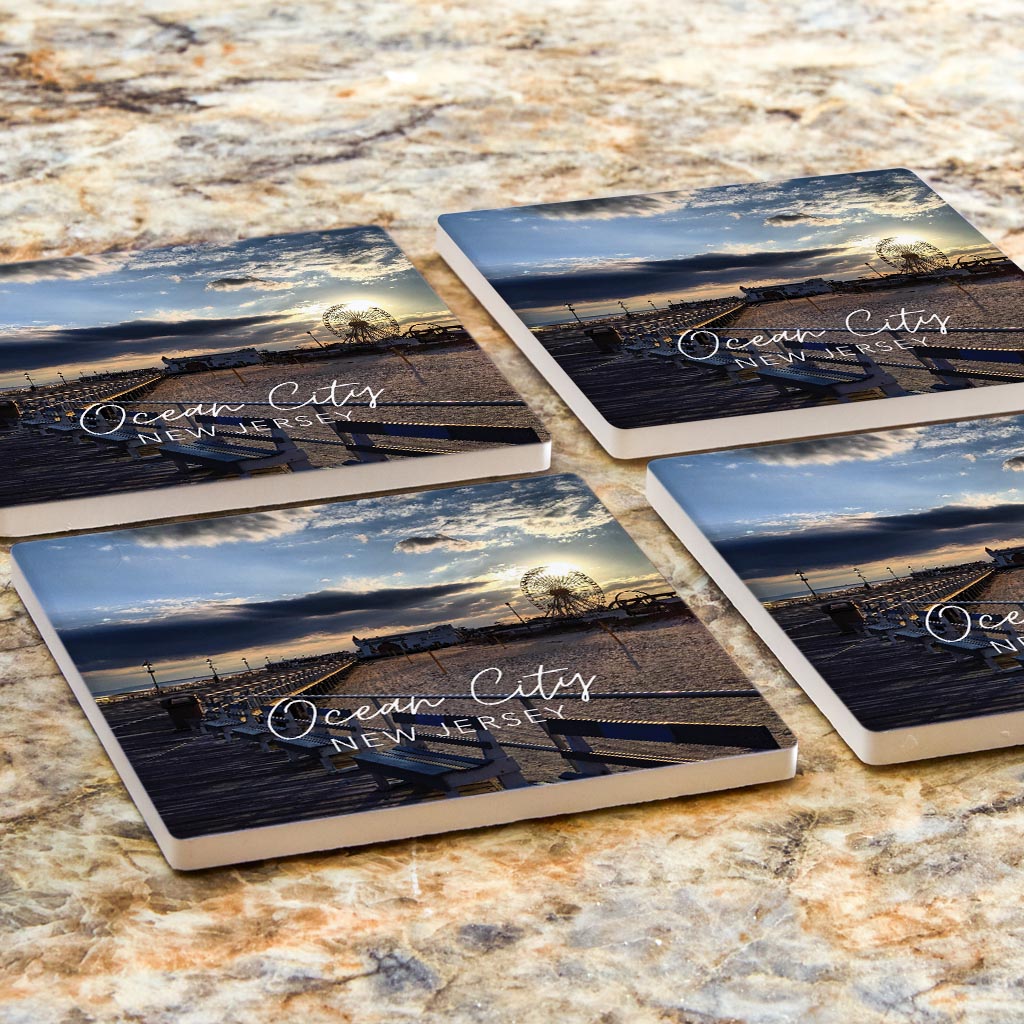 OCNJ Photo With Text | Absorbent Coasters | Set of 4 | Min 2