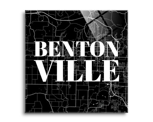 Minimalist B&W Arkansas Bentonville Map | Hi-Def Glass Art | Eaches | Min 2