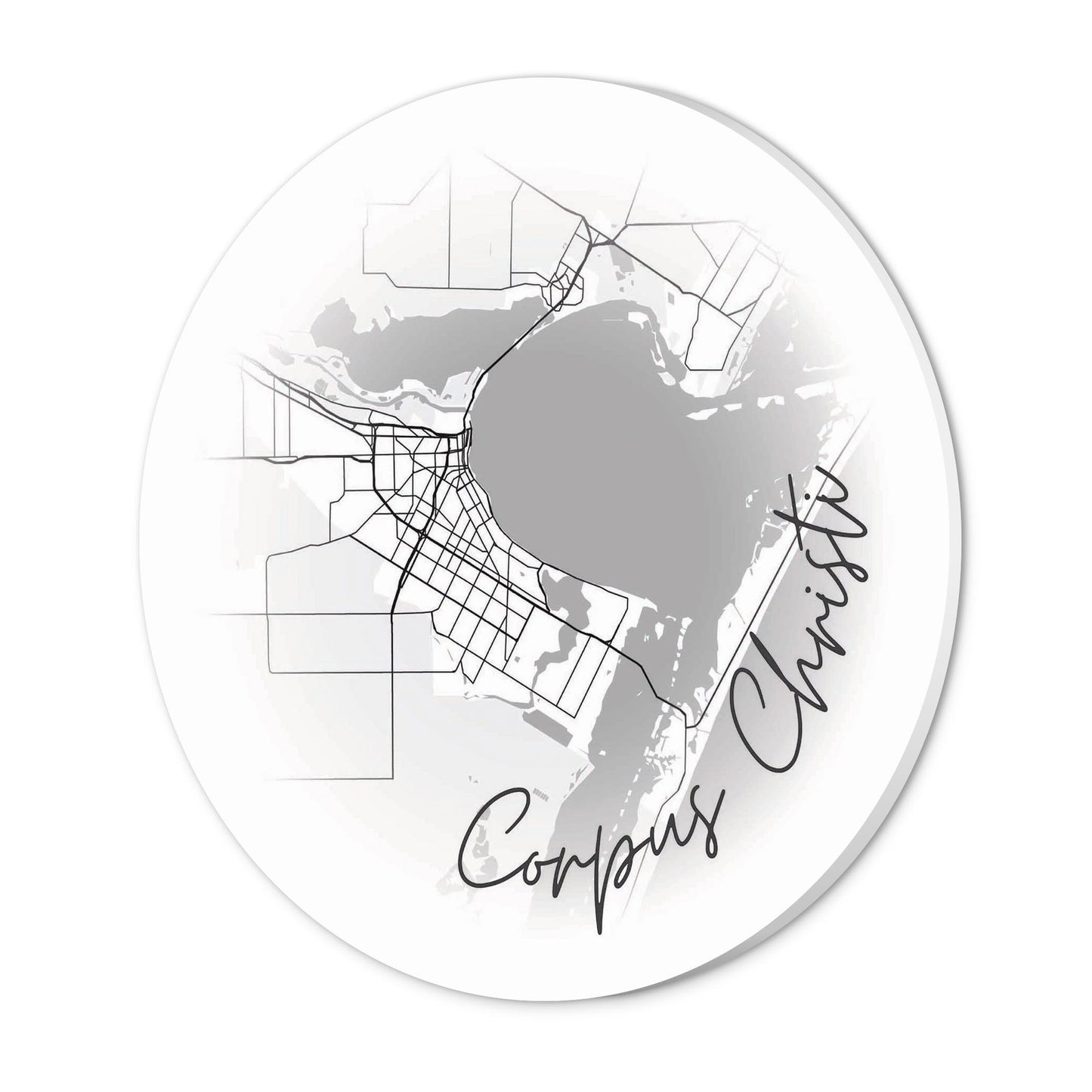Minimalistic B&W Texas Corpus Christi Circle Map | Wood Sign | Eaches | Min 1