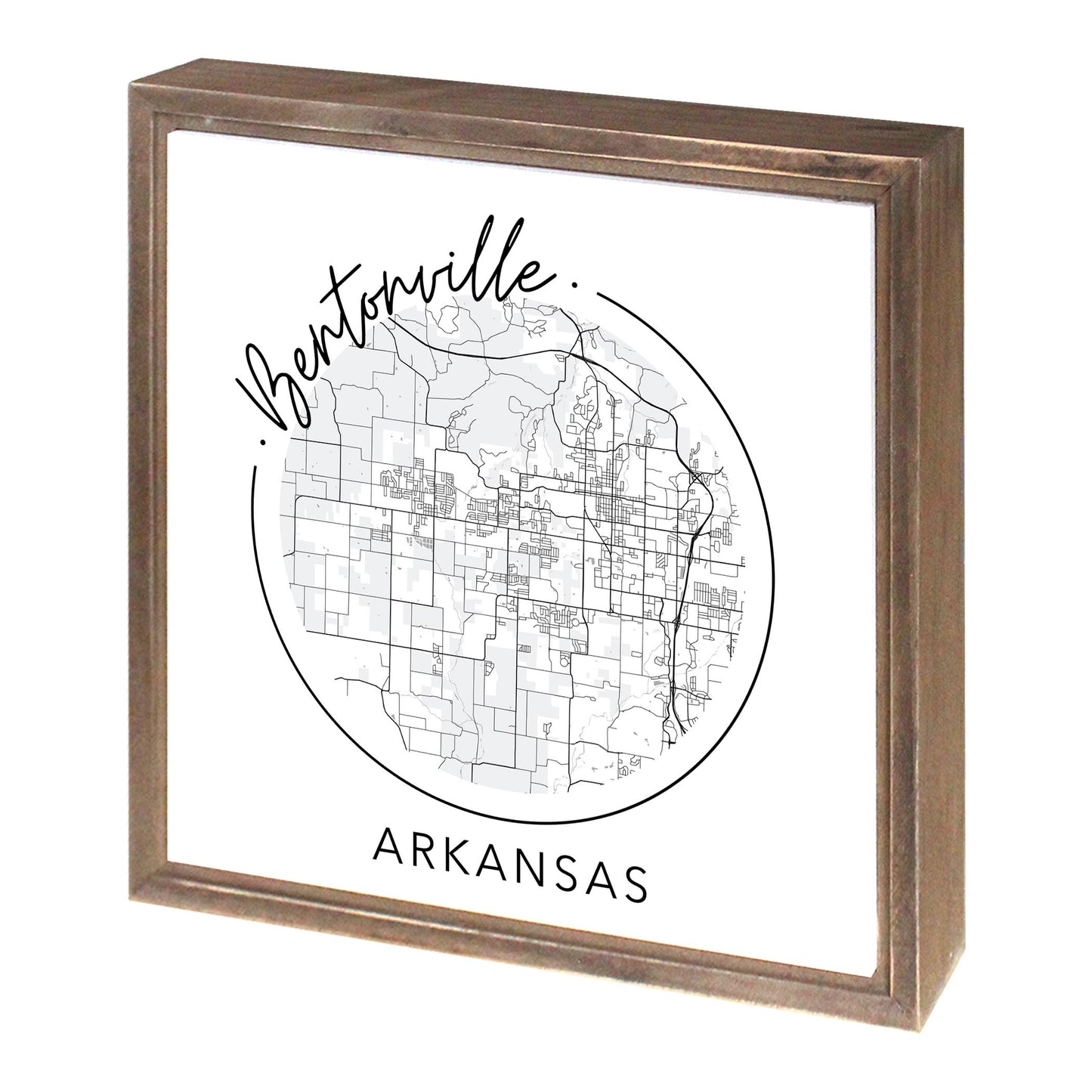Minimalist B&W Arkansas Bentonville Circle Map State | Wood Sign | Eaches | Min 1