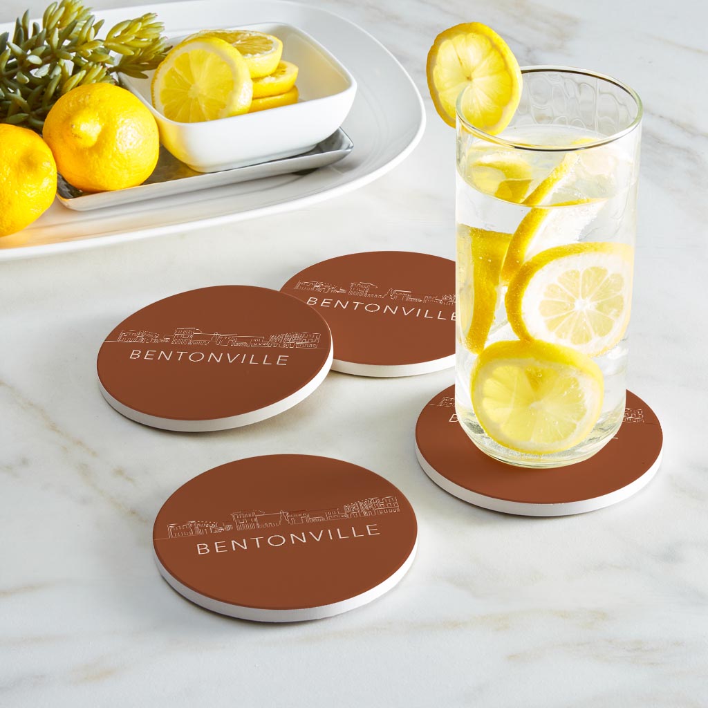 Modern Minimalist Arkansas Bentonville Skyline | Absorbent Coasters | Set of 4 | Min 2