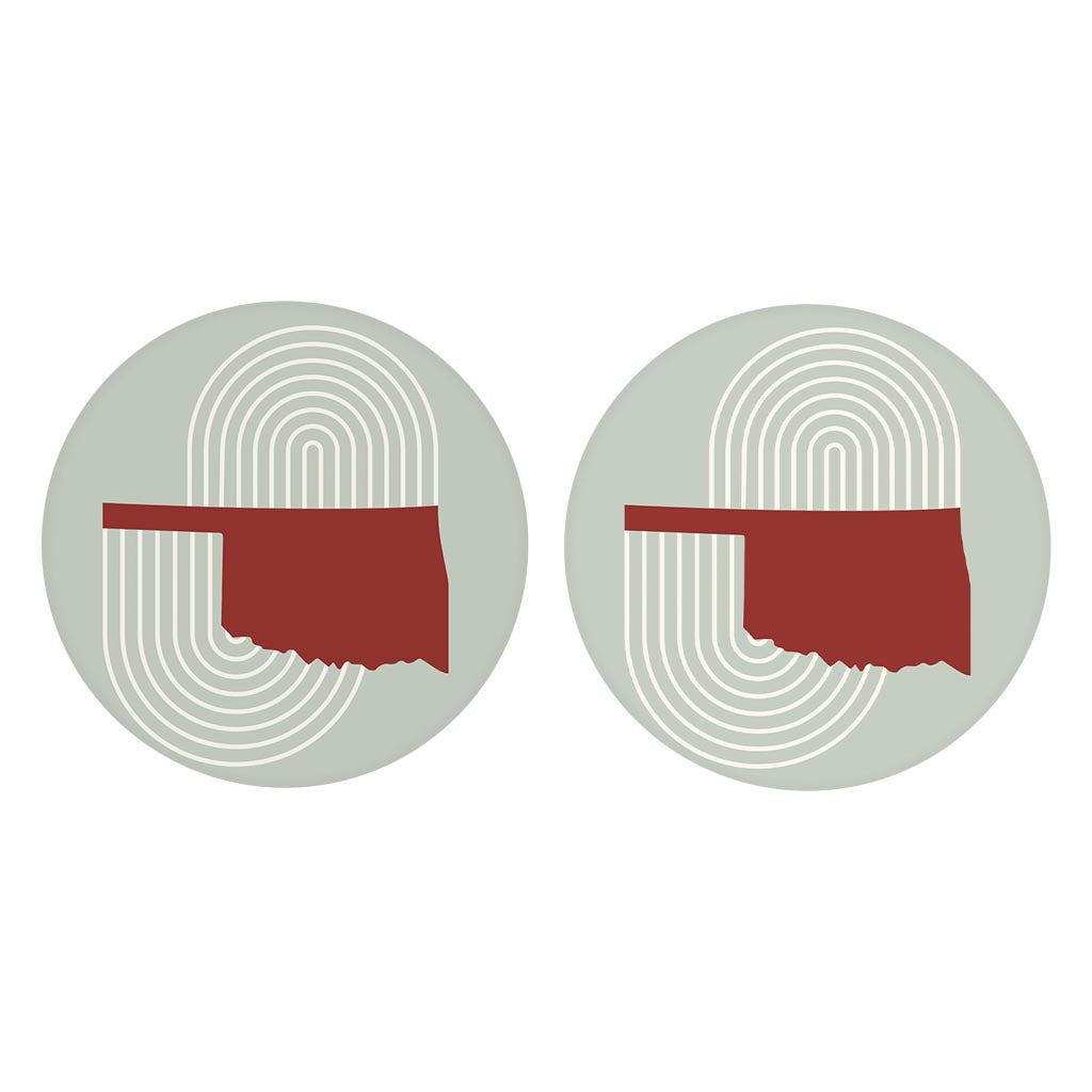 Modern Minimalist Oklahoma Retro State Shape | Absorbent Car Coasters | Set of 2 | Min 4