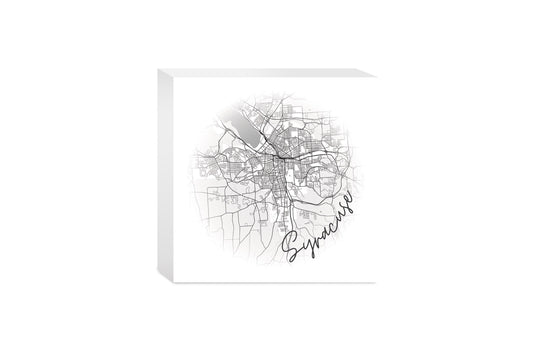 Minimalistic B&W New York Syracuse Faded Circle Map | Wood Block | Eaches | Min 4