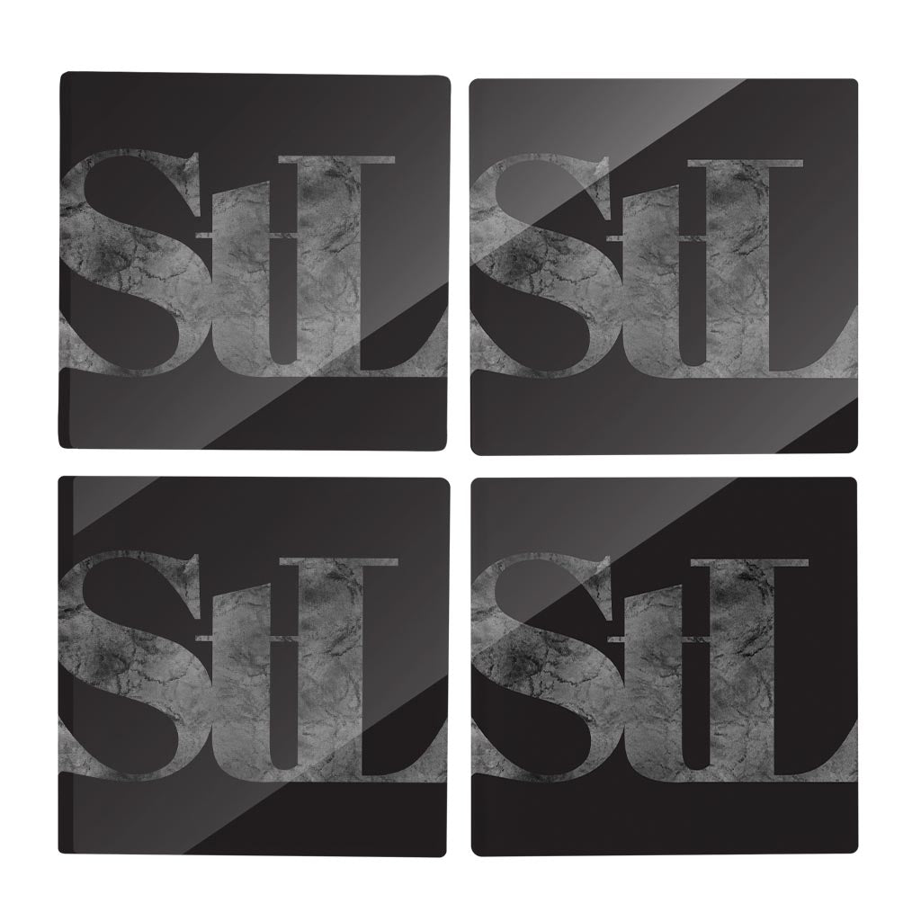 Minimalist B&W Missouri St Louis Black Initials | Hi-Def Glass Coasters | Set of 4 | Min 2