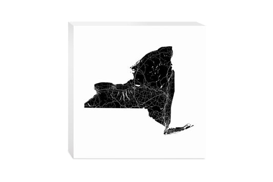 Minimalistic B&W New York State With Map | Wood Block | Eaches | Min 2