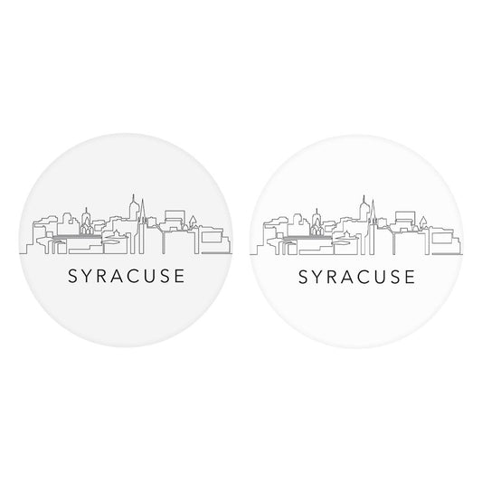 Minimalistic B&W New York Syracuse Skyline| Absorbent Car Coasters | Set of 2 | Min 4