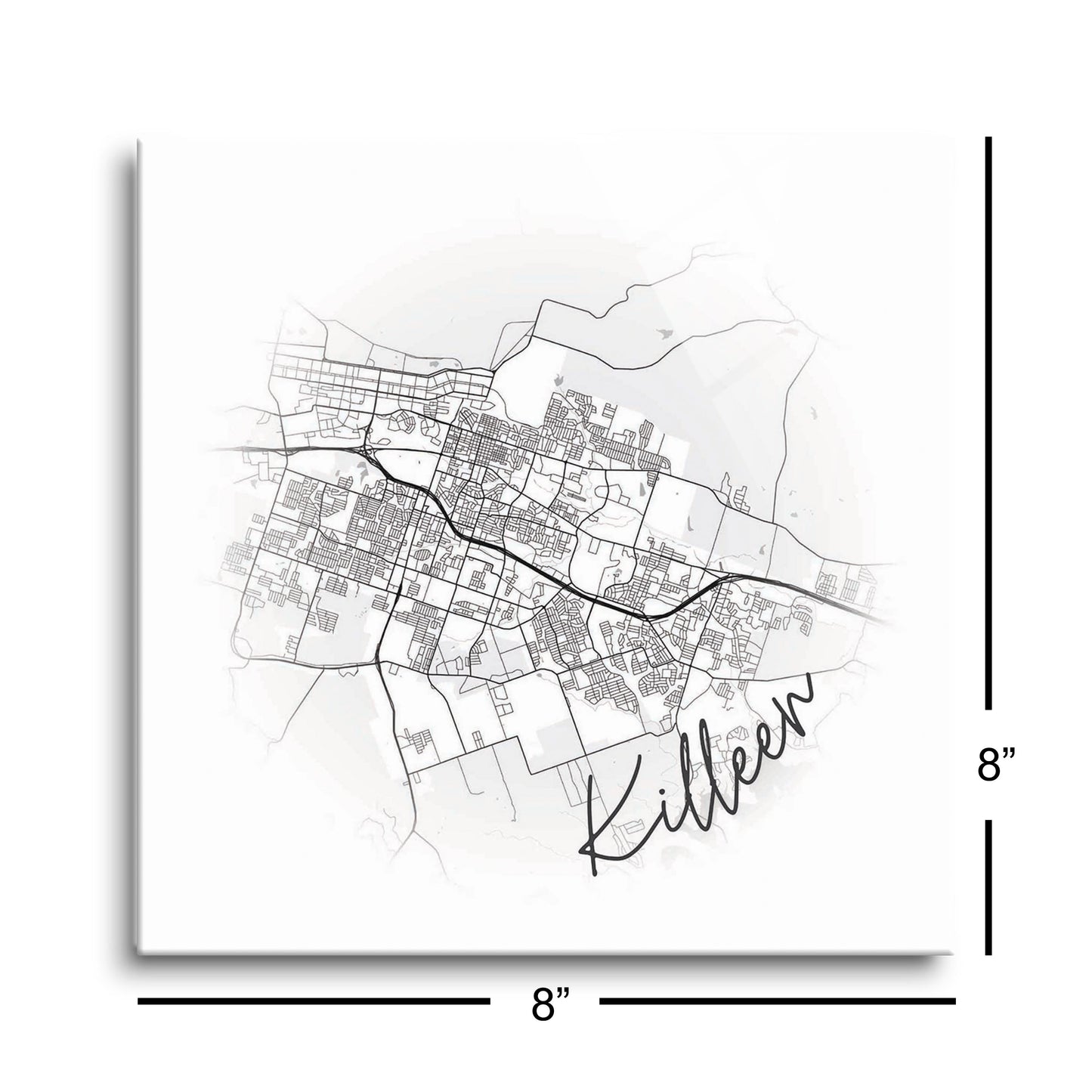 Minimalistic B&W Texas Killeen Circle Map | Hi-Def Glass Art | Eaches | Min 2