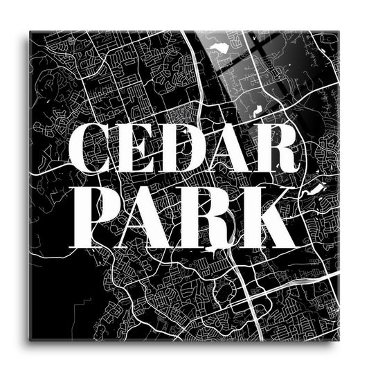 Minimalistic B&W Texas Cedar Park Map | Hi-Def Glass Art | Eaches | Min 1