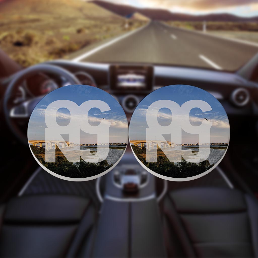 OCNJ Photo With Text | Absorbent Car Coasters | Set of 2 | Min 4