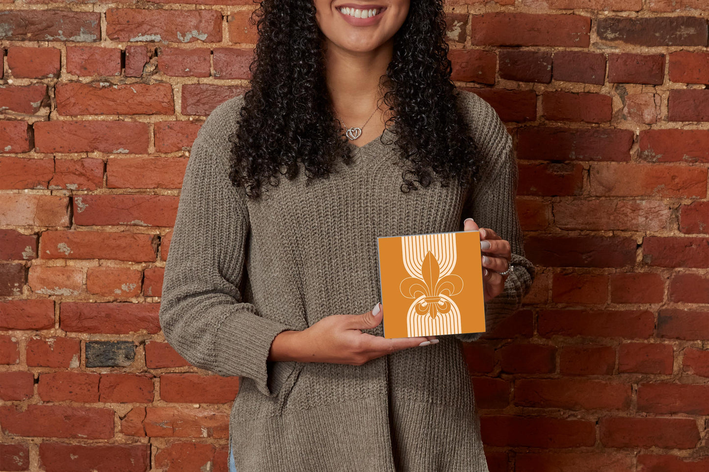 Modern Minimalist Louisiana Orange Fleu De Lis | Wood Block | Eaches | Min 4