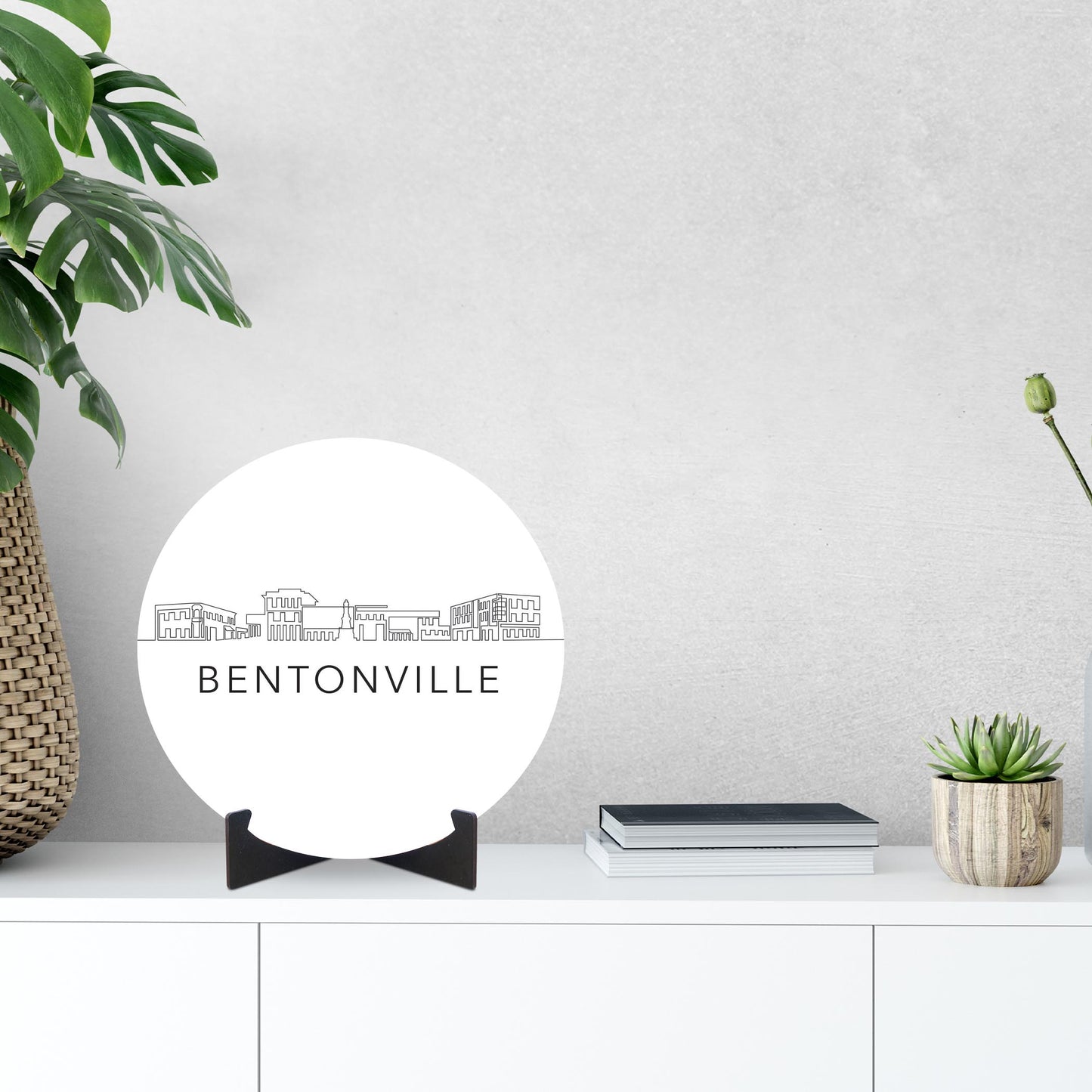 Minimalist B&W Arkansas Bentonville Skyline | Wood Sign | Eaches | Min 1