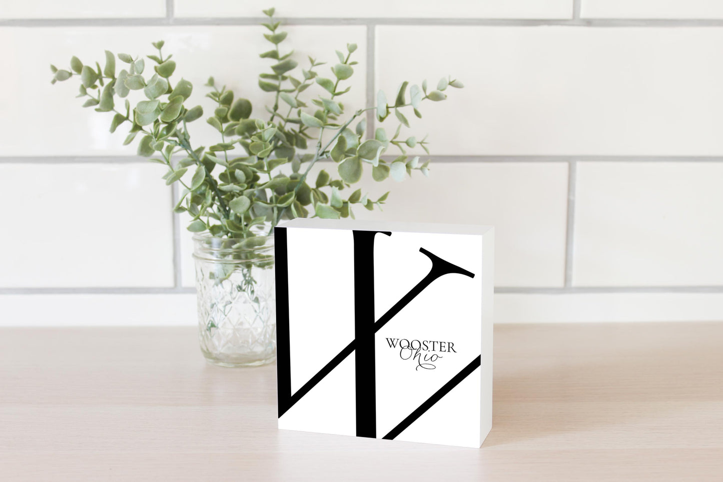 Wooster Oh Minimal Monogram | Wood Block | Eaches | Min 4