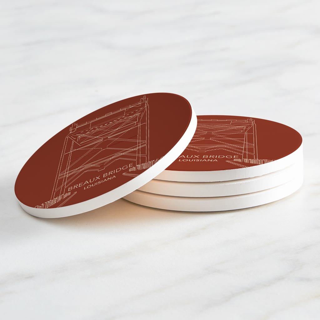 Modern Minimalist Louisiana Breaux Bridge Line Drawing | Absorbent Coasters | Set of 4 | Min 2