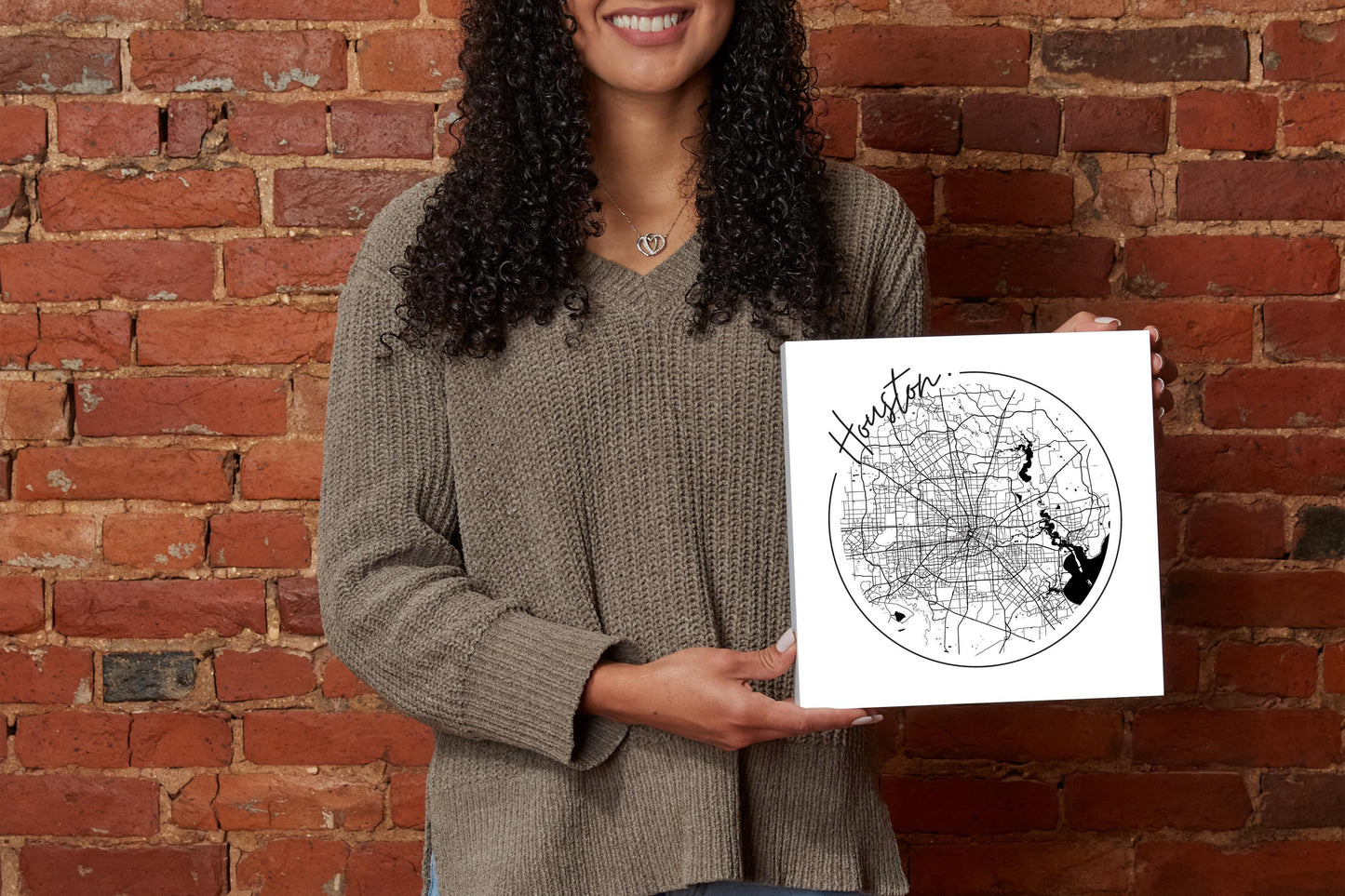 Modern Houston White Round Map | Wood Block | Eaches | Min 2