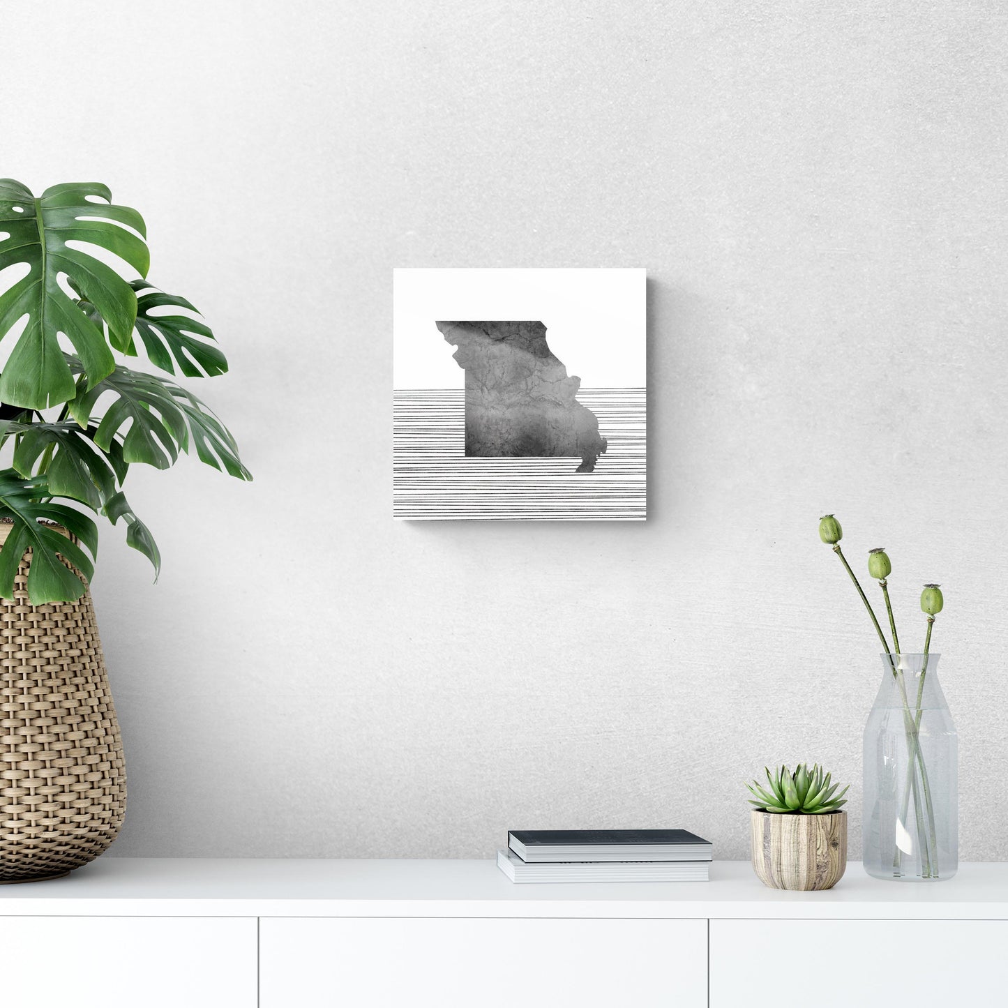 Minimalist B&W Missouri State With Straight Lines | Hi-Def Glass Art | Eaches | Min 1