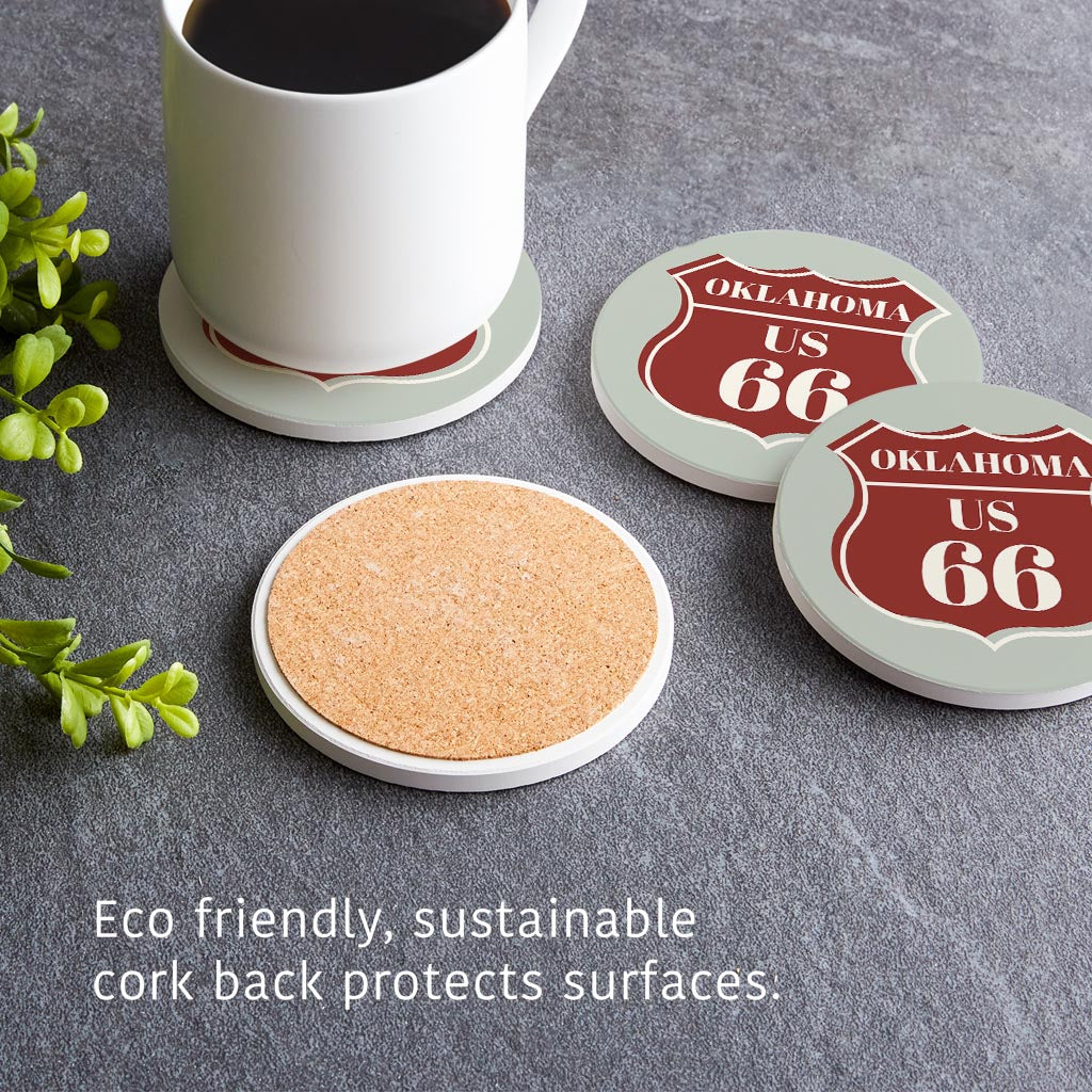 Modern Minimalist Oklahoma Us 66 Blue| Absorbent Coasters | Set of 4 | Min 2