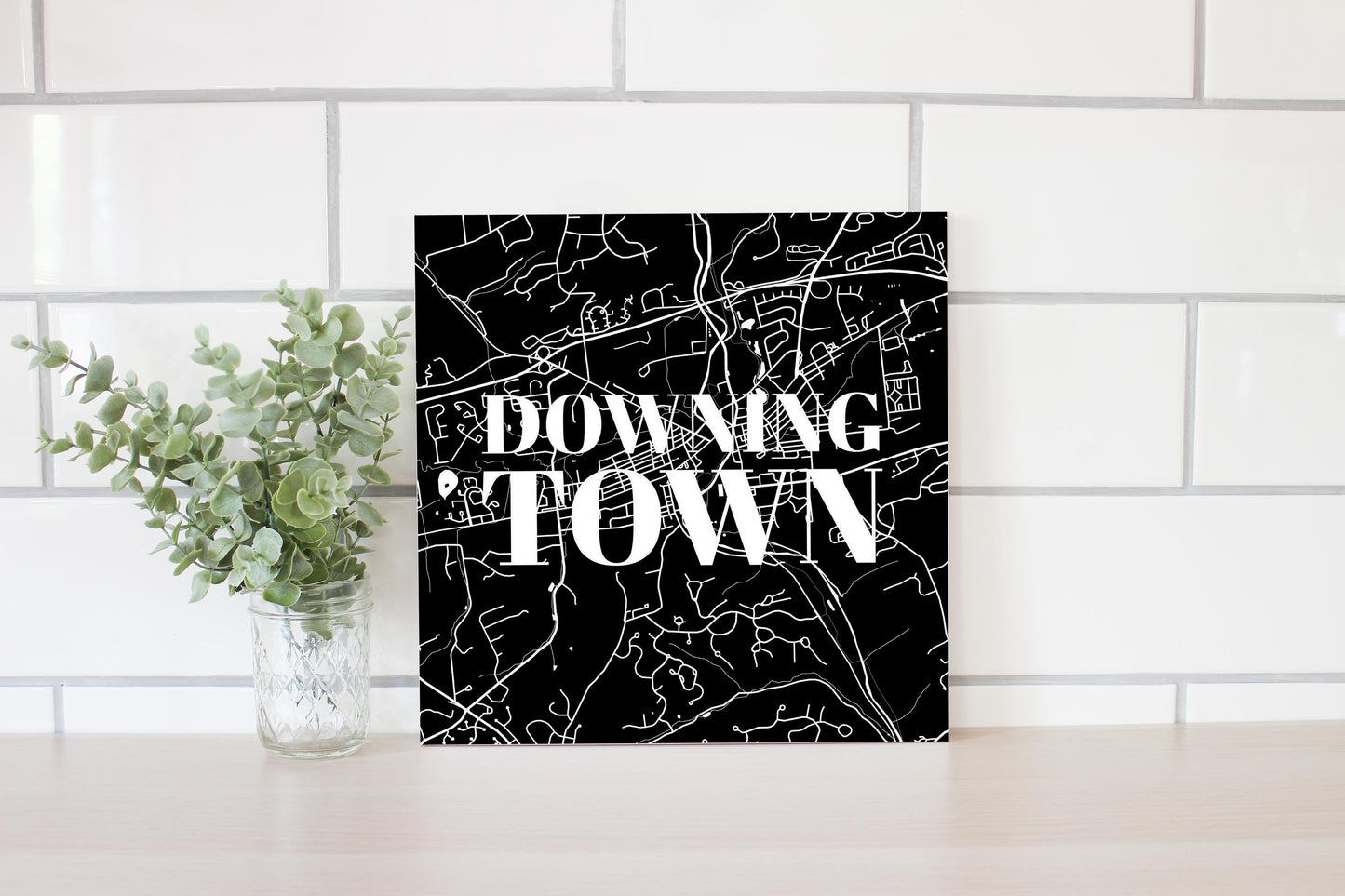 Minimalistic B&W Pennsylvania Downingtown Map | Wood Sign | Eaches | Min 2