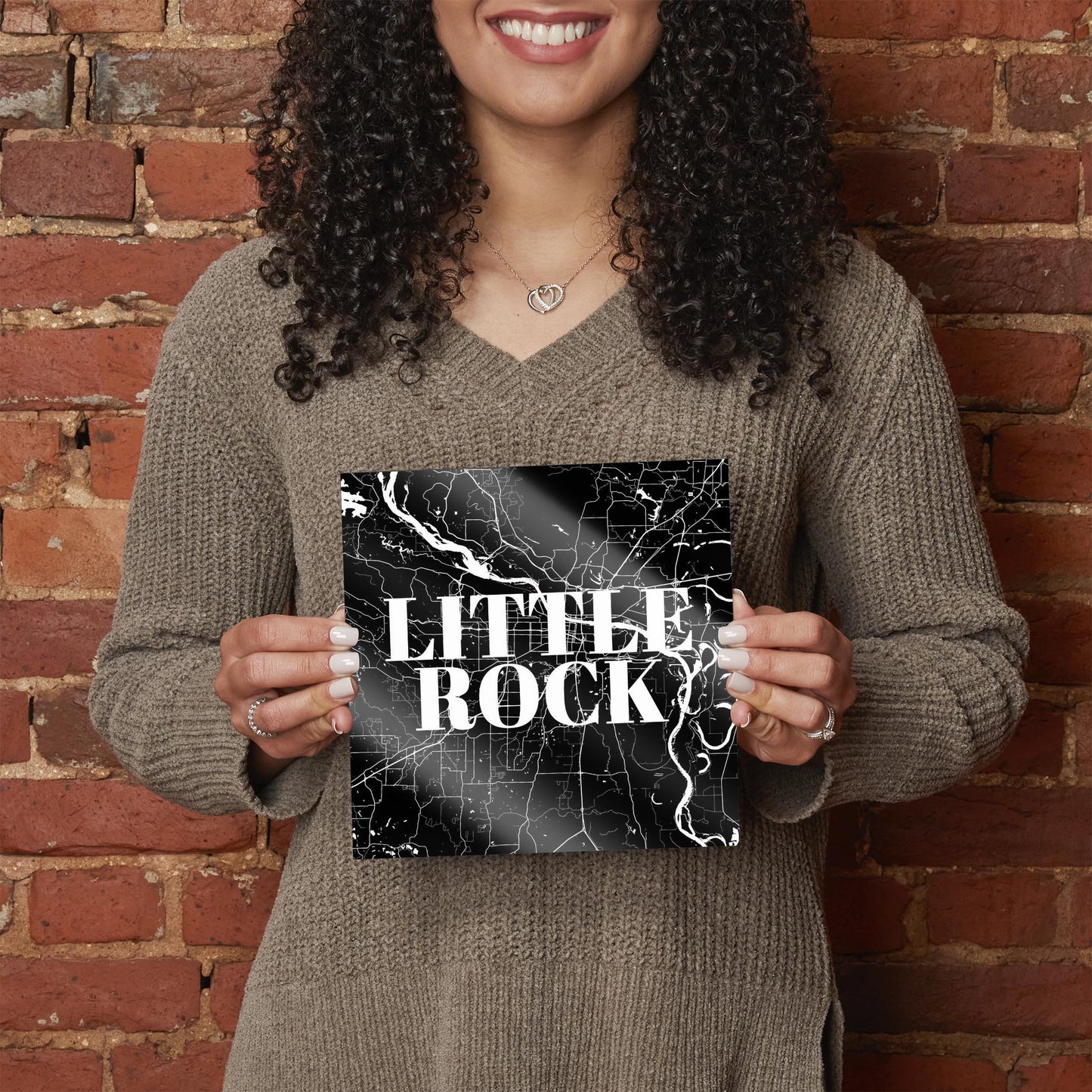 B&W Minimalist Arkansas Little Rock Map | Hi-Def Glass Art | Eaches | Min 2