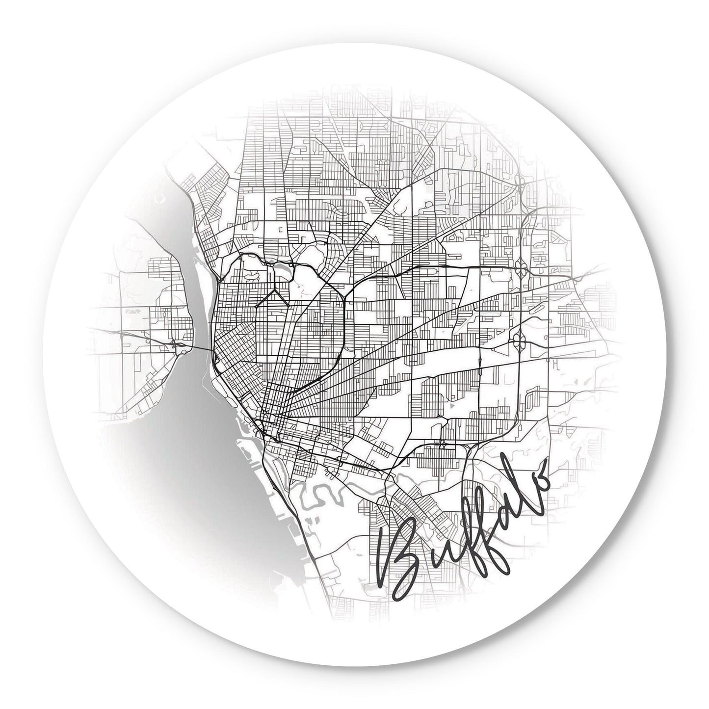Minimalistic B&W New York Buffalo Faded Circle Map | Wood Sign | Eaches | Min 1