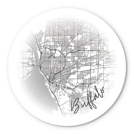 Minimalistic B&W New York Buffalo Faded Circle Map | Wood Sign | Eaches | Min 1